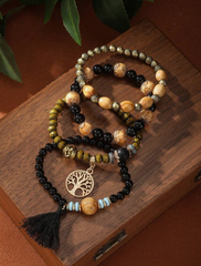 Tassel Multi-Layer Wooden Bead 4pcs/Set Bohemian Bracelet