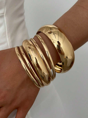6pcs Vintage Elegant Wide Flat Metal Bangle Bracelets