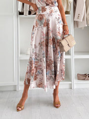 Clidress Floral Satin Top& Skirt Set