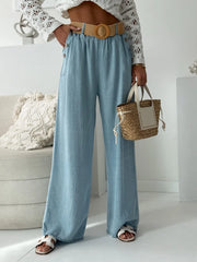 Clidress Hollow-out Top & Denim Feel Pants Set