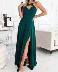 Clidress Halter O Neck High Split Maxi Dress