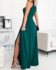 Clidress Halter O Neck High Split Maxi Dress