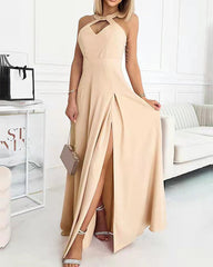 Clidress Halter O Neck High Split Maxi Dress