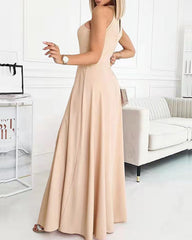 Clidress Halter O Neck High Split Maxi Dress