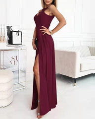 Clidress Halter O Neck High Split Maxi Dress