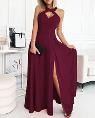 Clidress Halter O Neck High Split Maxi Dress