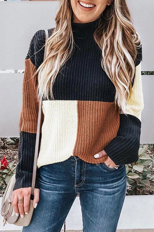Clidress Casual Patchwork Sweater
