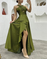 Clidress Cross Backless Slip Maxi Evening Dress