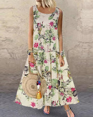 Clidress Retro Floral Cotton Maxi Dress