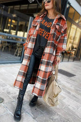 Clidress New Fashion Plaid Long Woolen Coat