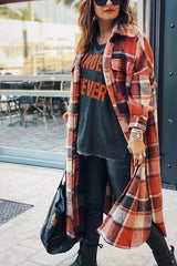 Clidress New Fashion Plaid Long Woolen Coat