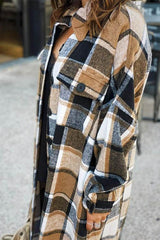 Clidress New Fashion Plaid Long Woolen Coat