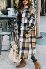Clidress New Fashion Plaid Long Woolen Coat