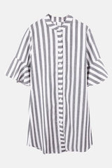 Clidress Striped Vintage Button Up Shirt Dress