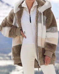 Clidress Thick Plush Plaid Worm Hoodie Coat