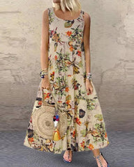 Clidress Retro Floral Cotton Maxi Dress