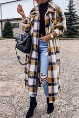 Clidress New Fashion Plaid Long Woolen Coat