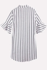 Clidress Striped Vintage Button Up Shirt Dress