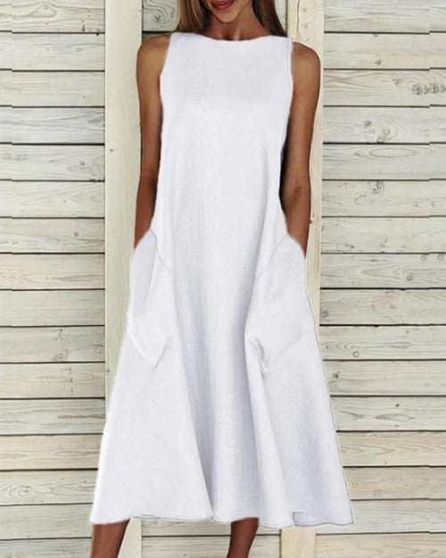 Clidress Big Pocket A Line Cotton Dress