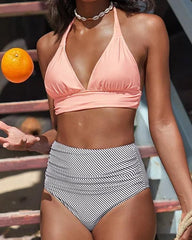 Clidress Hanging Neck High Waist Bikini Set