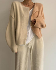 Clidress 2 Color Knitting Short Cardigan