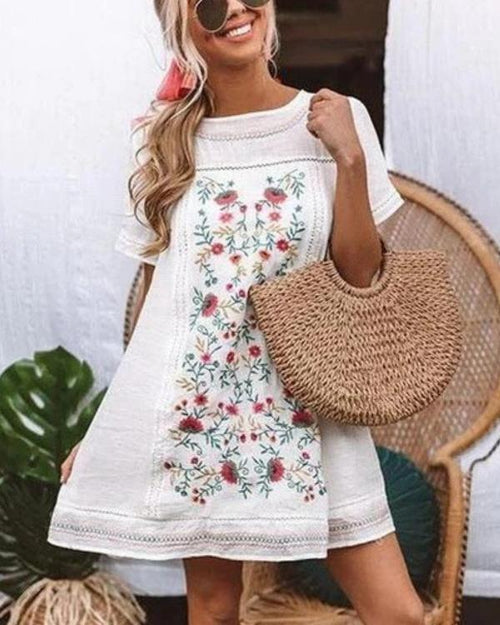 Clidress Chic Embroidery Flower Mini Dress