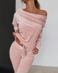 Clidress Boat Neck Velvet 2 Pieces Set