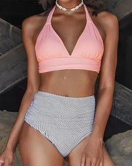 Clidress Hanging Neck High Waist Bikini Set