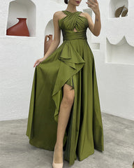 Clidress Cross Backless Slip Maxi Evening Dress