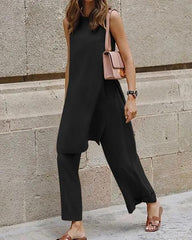 Clidress Cotton Linen Loose Top Wide Leg Pants Set