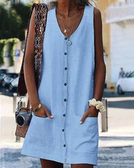Clidress Cotton Button Down Sleeveless Mini Dress
