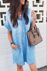 Clidress Oversize Boyfriend Denim Shirt Dress