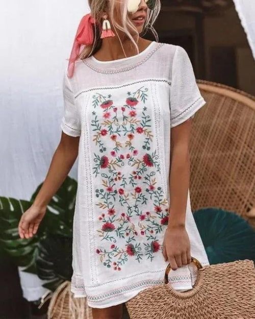 Clidress Chic Embroidery Flower Mini Dress