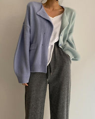 Clidress 2 Color Knitting Short Cardigan