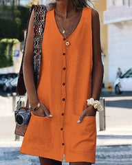 Clidress Cotton Button Down Sleeveless Mini Dress