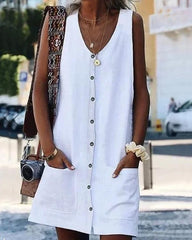 Clidress Cotton Button Down Sleeveless Mini Dress