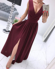 Clidress Boho V Neck Chiffon Maxi Dress