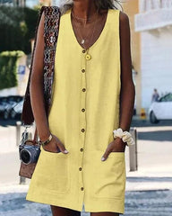 Clidress Cotton Button Down Sleeveless Mini Dress