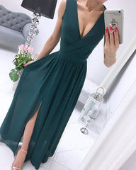 Clidress Boho V Neck Chiffon Maxi Dress