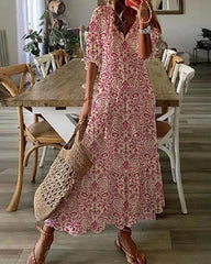 Clidress Soft Cotton Hollow Out Mid Sleeve Maxi Dress