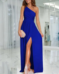 Clidress One Shoulder High Split Maxi Dress
