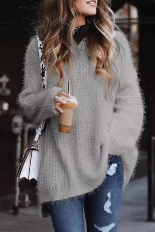 Clidress Long Hair Fuzzy Sweater
