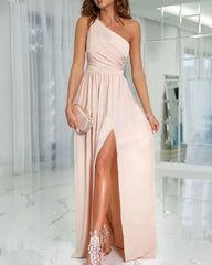 Clidress One Shoulder High Split Maxi Dress