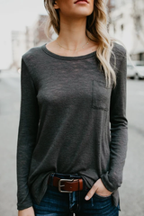 Clidress Chic Grey Pocket T-shirt