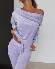 Clidress Boat Neck Velvet 2 Pieces Set