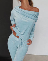 Clidress Boat Neck Velvet 2 Pieces Set