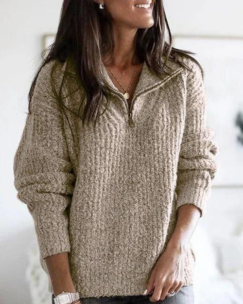 Clidress Zipper Shirt Collar  Knitting Sweater