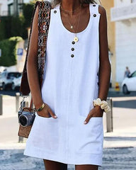 Clidress Linen Button Pocket Mini Dress