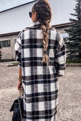 Clidress New Fashion Plaid Long Woolen Coat