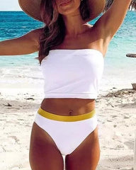 Clidress Solid Color Tube Bikini Sweater